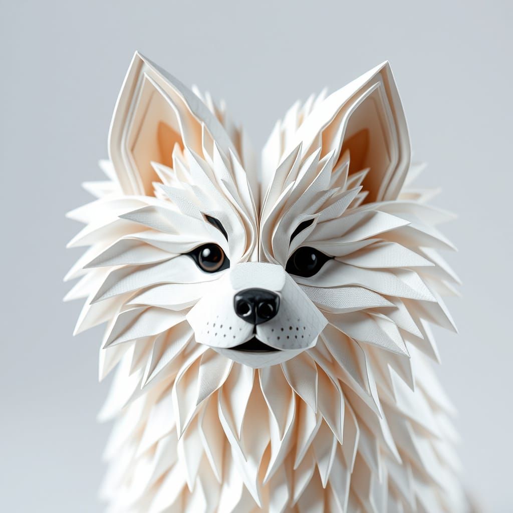 Origami Samoyed Papercraft Art in Whimsical Japanese Style