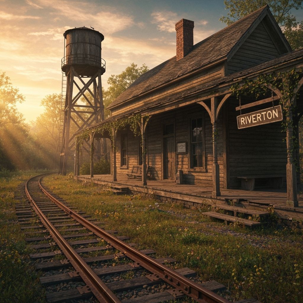 Abandoned Riverton Railroad Station at Sunset, Hyperrealisti...