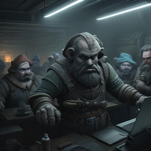 Dwarfs Mine Bitcoin: Hyperrealistic Concept Art