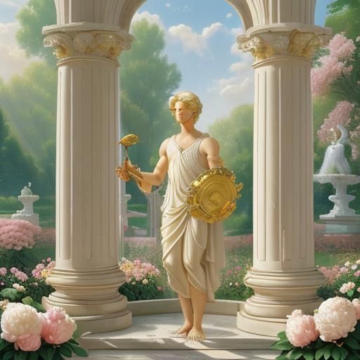 Apollo in Ethereal Garden with Lyre