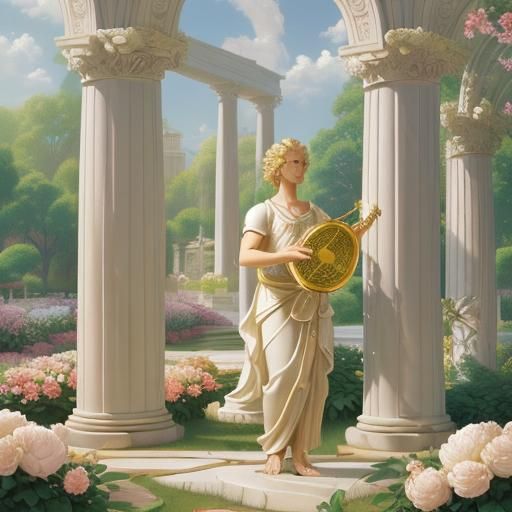 Apollo in Golden Garden, Ethereal Fantasy Art