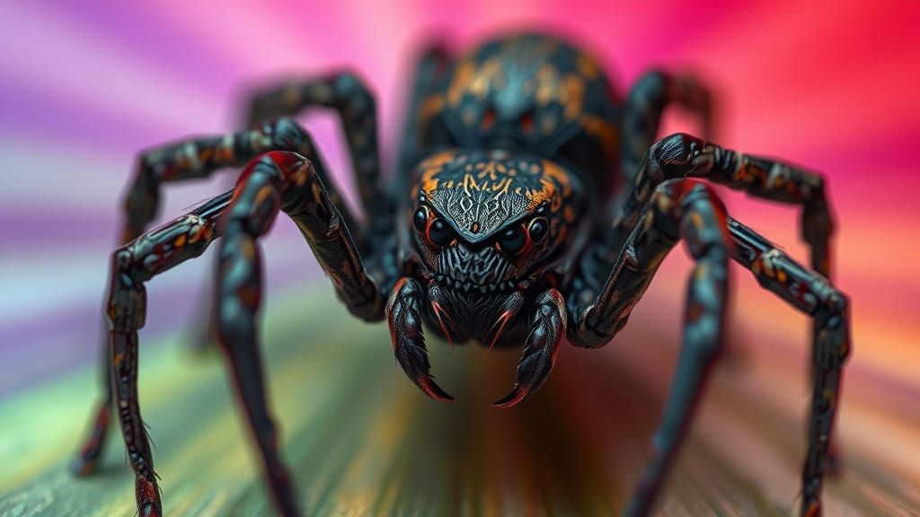 Furious Spider Glaring: 3D Digital Art Close-Up