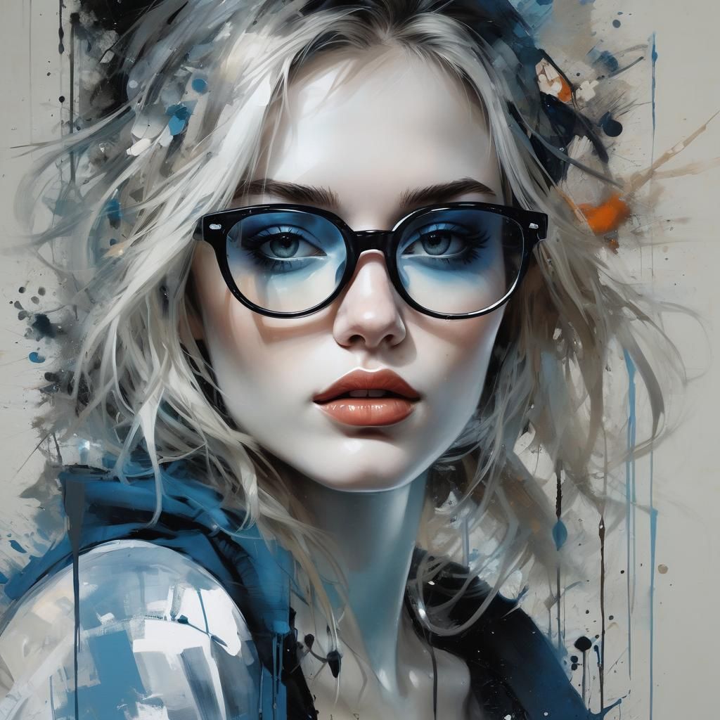 Blue Elegance: A Photorealistic Bookworm Beauty