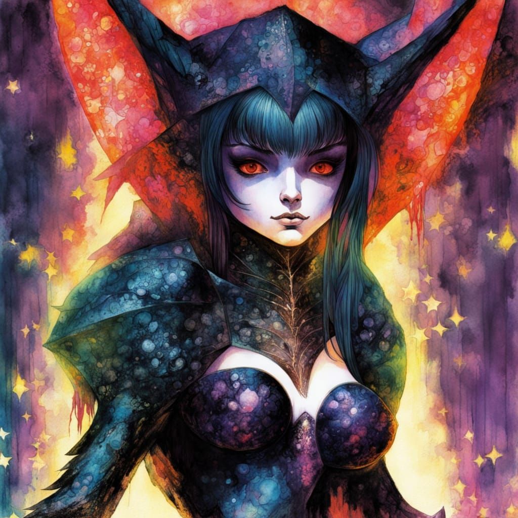 Bleak Portrait of a Hell Femboi in Textured Watercolor