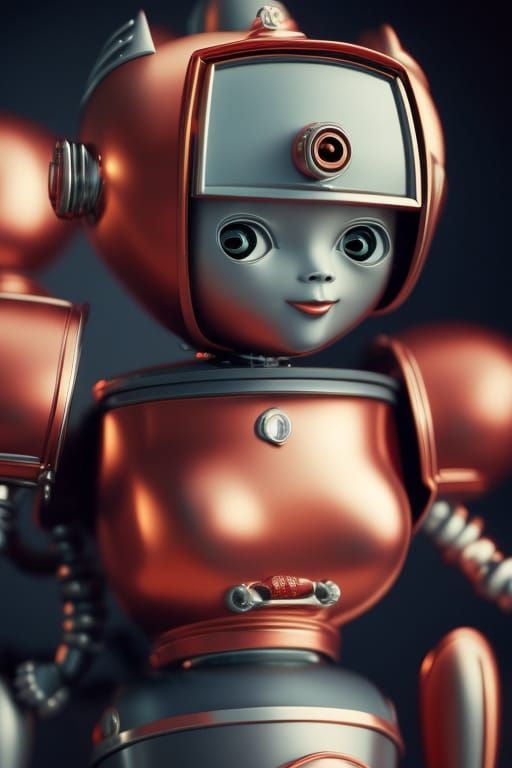 Vintage Robot Lovers in Spaceport, Detailed Portrait