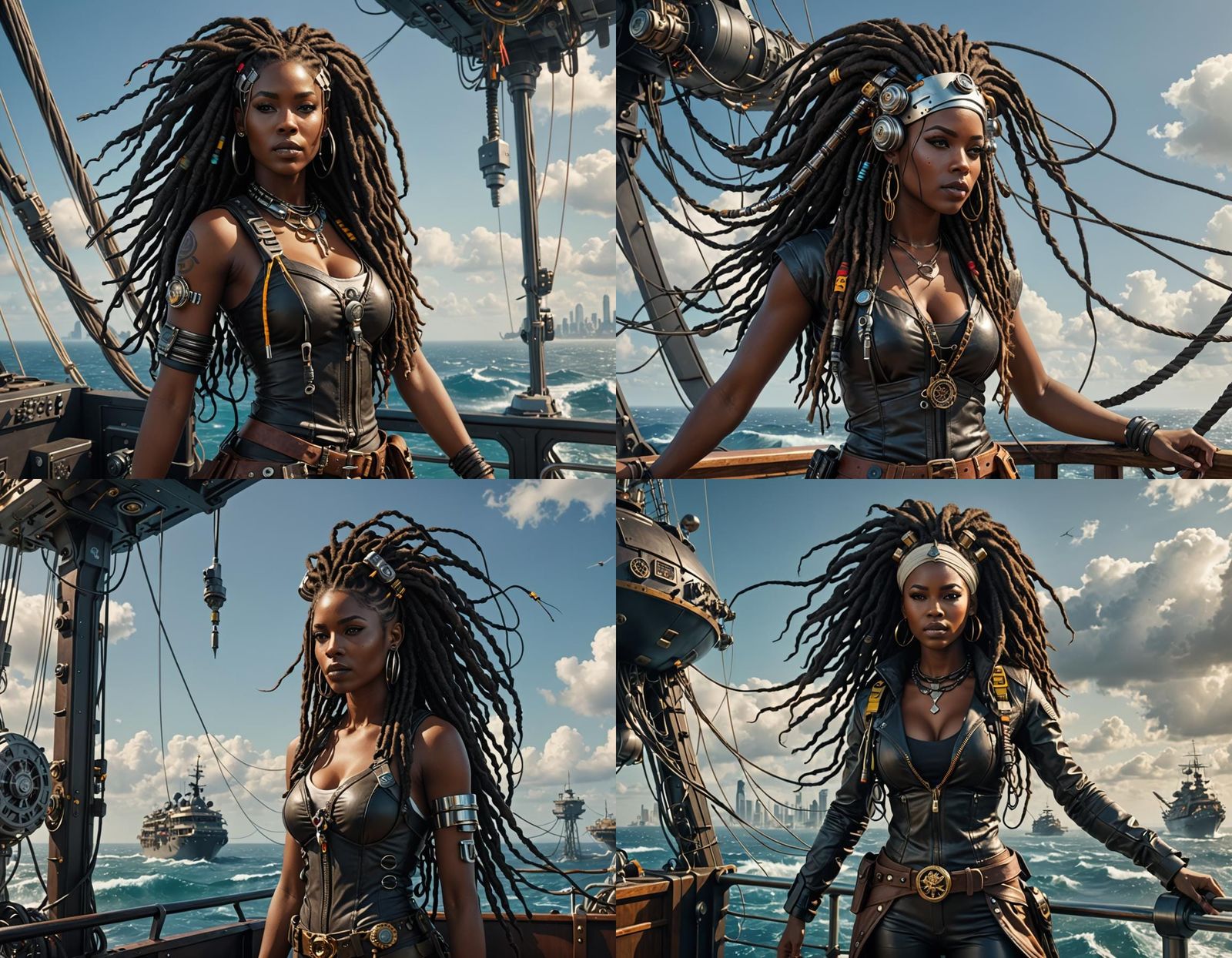 Cyberpunk Woman on Futuristic Pirate Ship