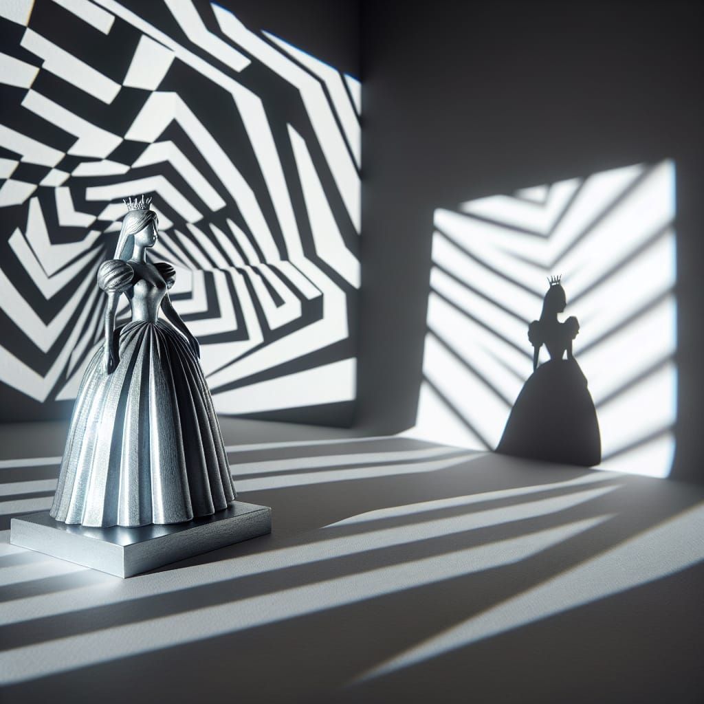 Surreal Silver Princess in Minimalist Illusion