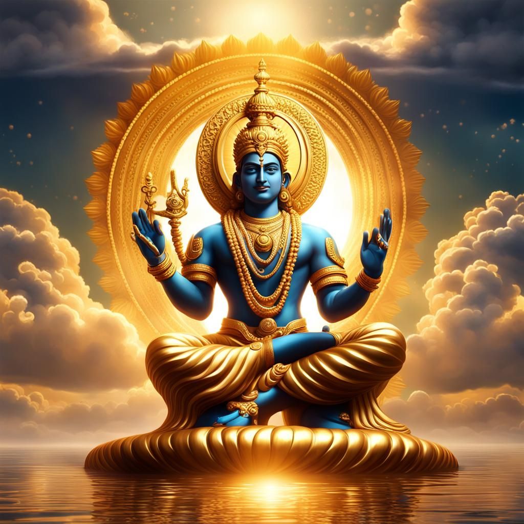 Lord Vishnu in Golden Light: Fantasy Concept Art