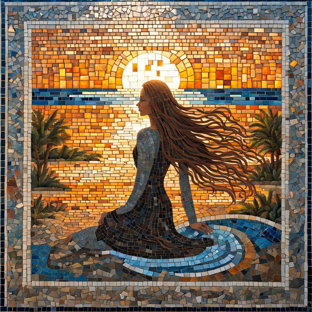 Ethereal Mosaic Artistry in Sunset Hues