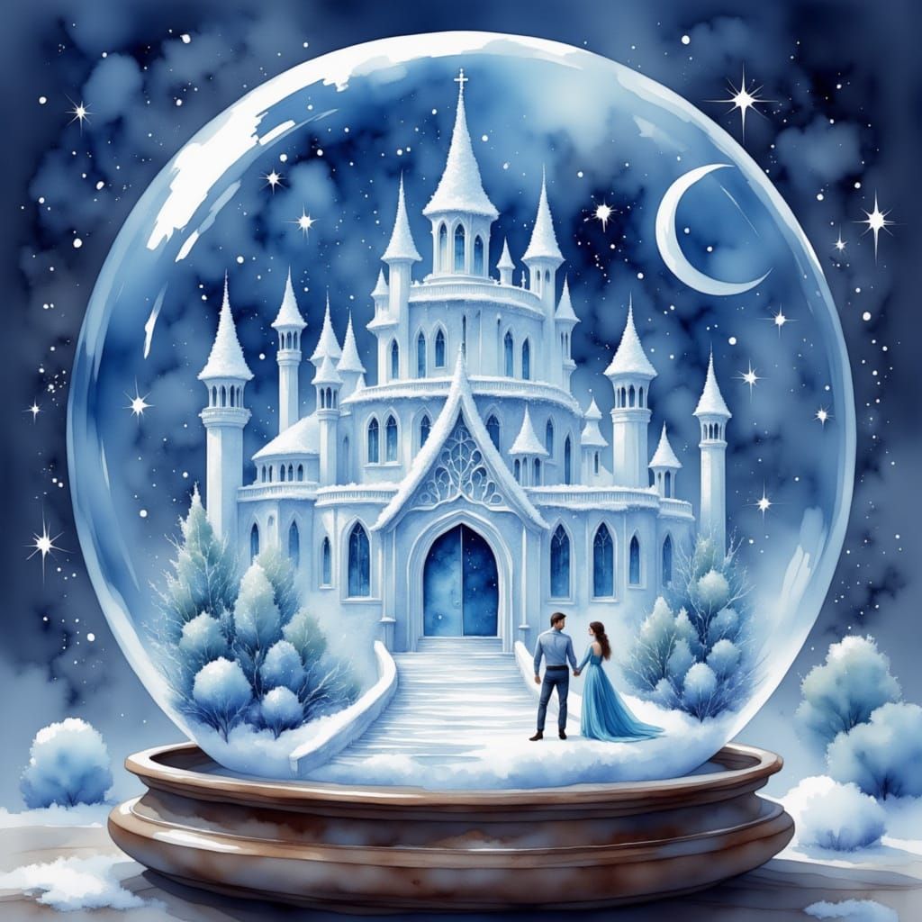 Delicate Crystal Snowglobe in Watercolour Style
