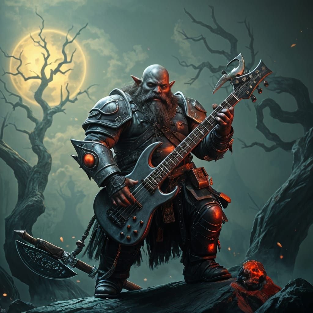 Heavy Metal Dwarf in Mystical Fantasy Landscape
