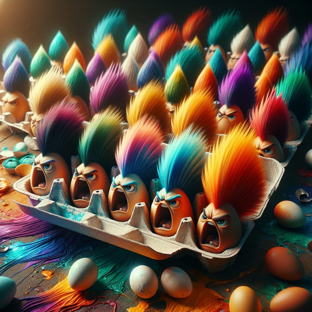 Angry Eggs with Rainbow Mohawks: Matte Painting