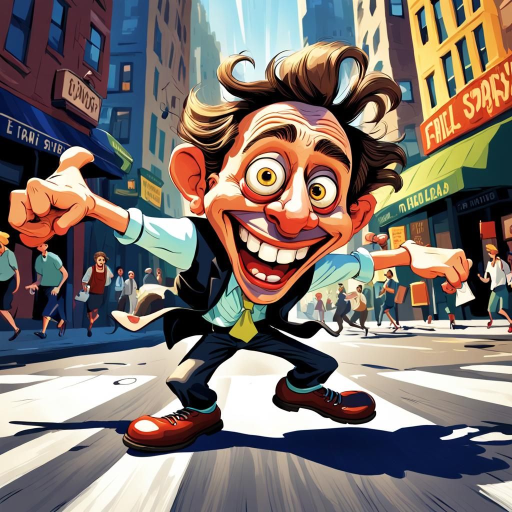 Comical Caricature of Goofy Character Tripping