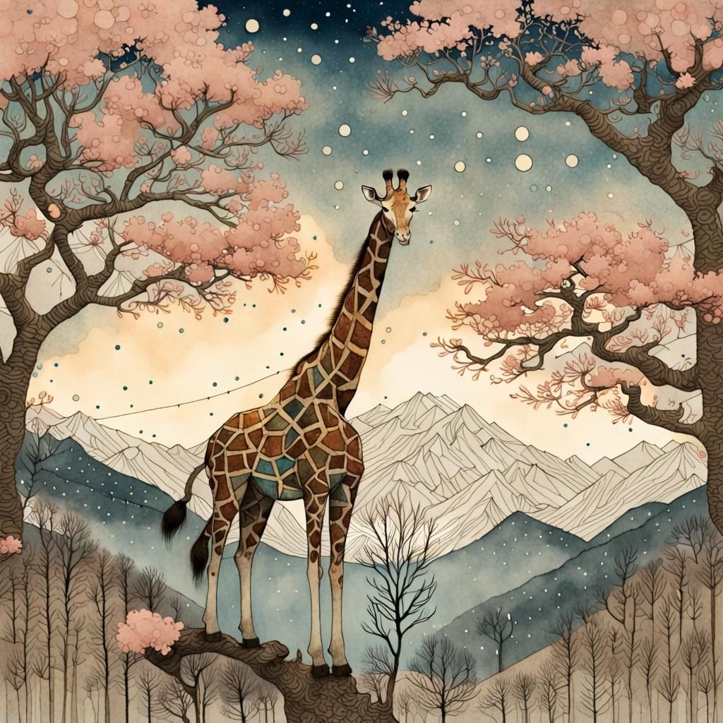 Double Exposure: Giraffe in Japanese Paradise