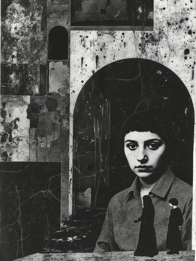 Escher-Inspired Geometric Staircase with Abstract Figures in...