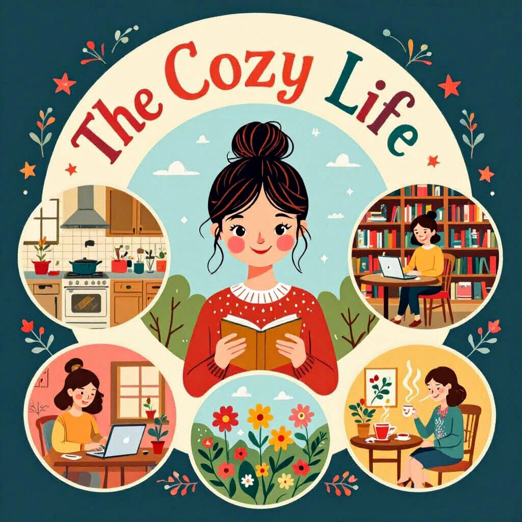 Magazine Cover: The Cozy Life, Whimsical Hand-drawn Style