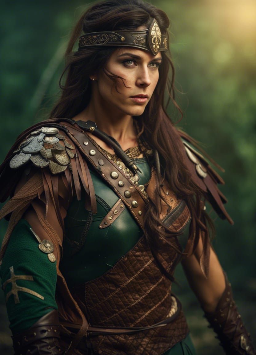 Greek Amazon Warrior Woman in Forest