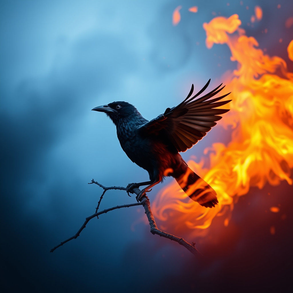 Blue Fire Crow Digital Art