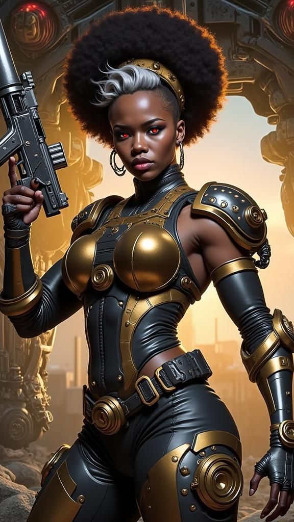 Cyberpunk Girl Soldier with Red Eyes