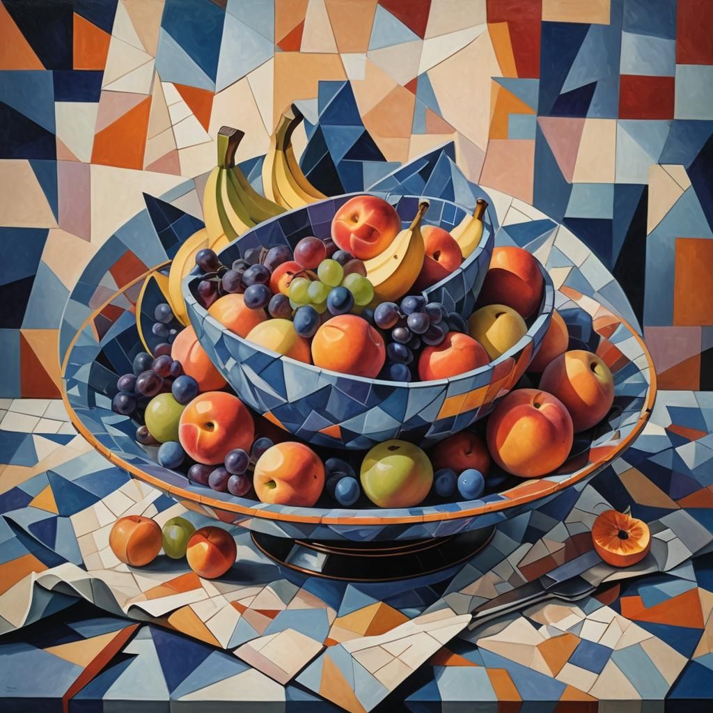 Cubist Still Life with Geometric Fruit Patterns