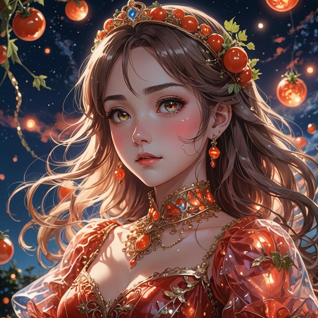 Tomato Princess Portrait in Cel-Shaded Style