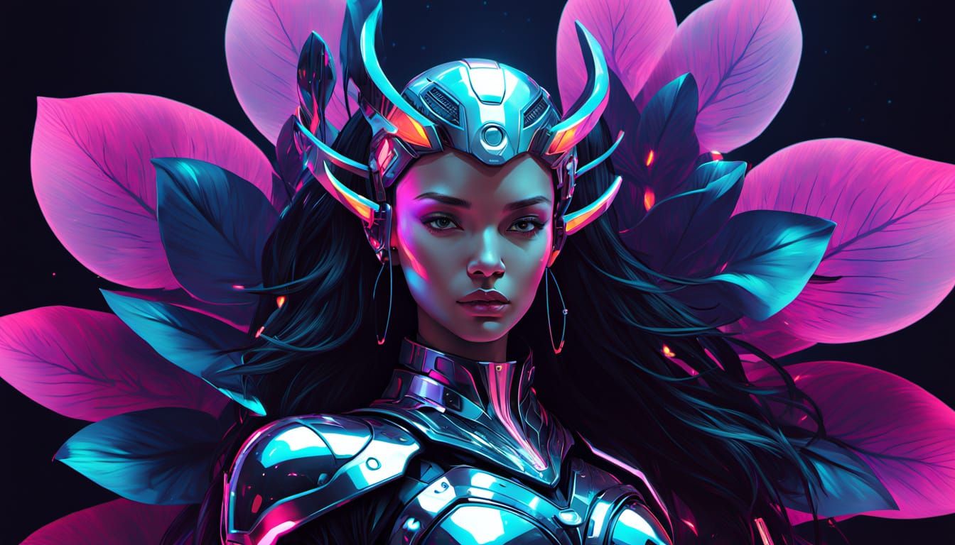 Futuristic Cyberpunk Lotus Flower Queen