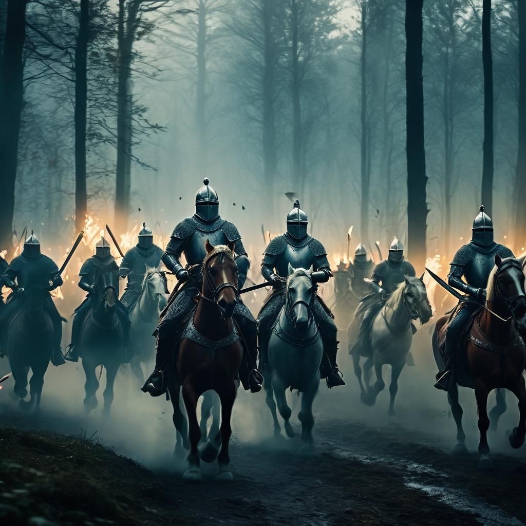 King Arthur's Knights in Epic Battle Scene