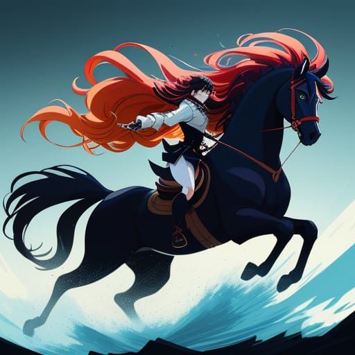 Ethereal Stallion Leaps Against Vibrant Anime-Inspired Backg...