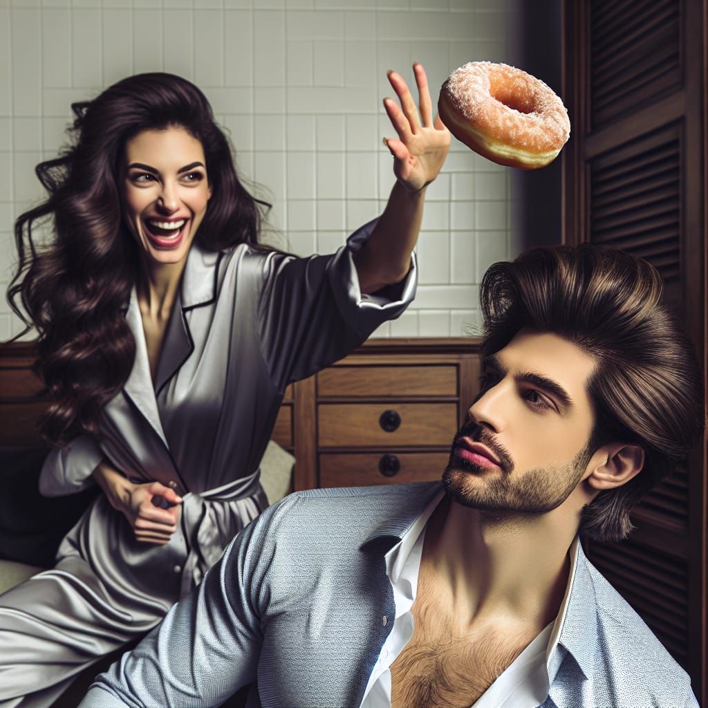 Full scene: Dora a beautiful dark haired 25 year old homeless woman has just bounced a Krispy Kreme donut off her roomma...