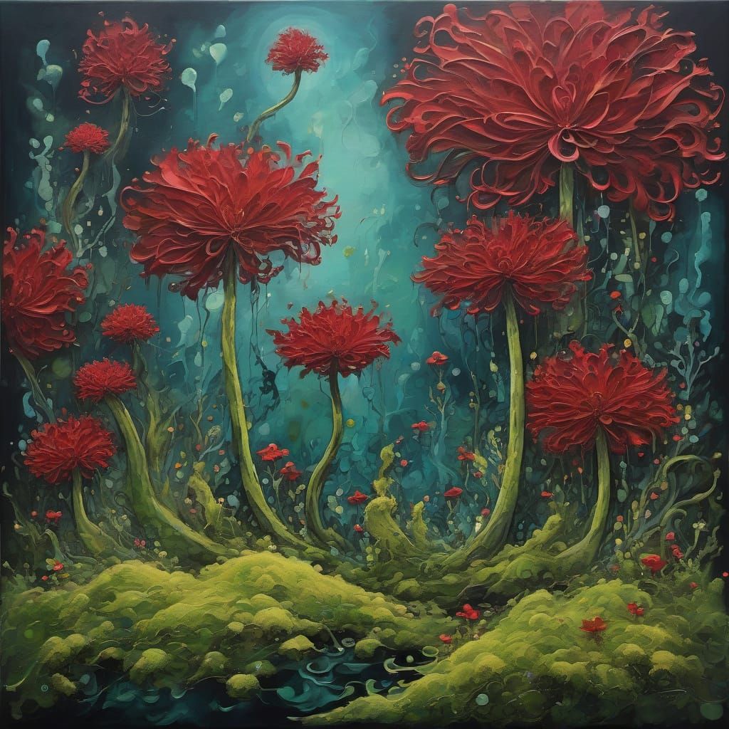 Coarse Crimson Mystical Floral Painting