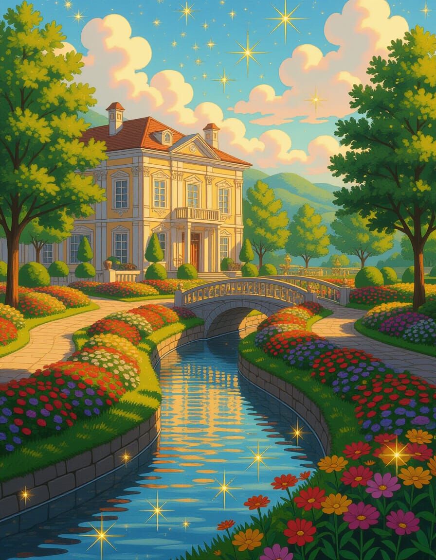 Baroque Estate Landscape with Golden Stars