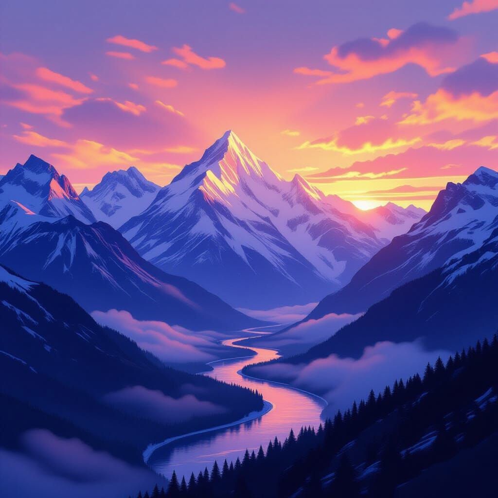 Majestic Mountain Range Reflecting Sunset Light