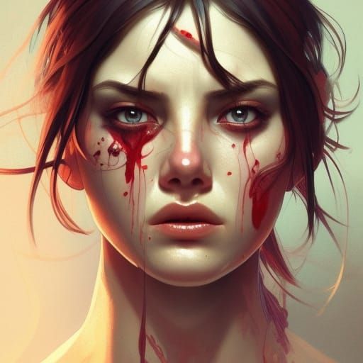 Disturbing Portrait of a Wounded Woman in Distress