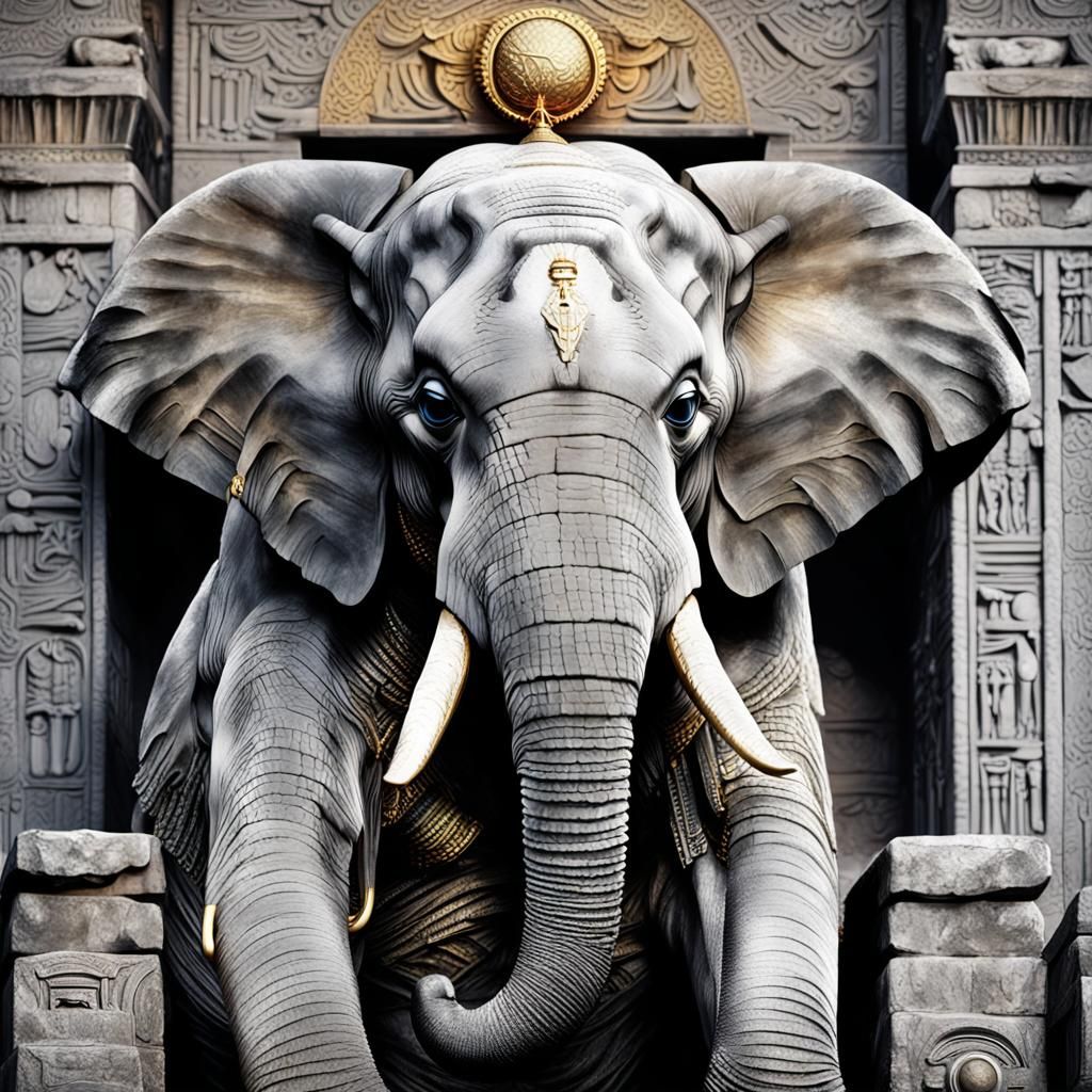 Ancient Egyptian Elephant Pharaoh in Triadic Colors