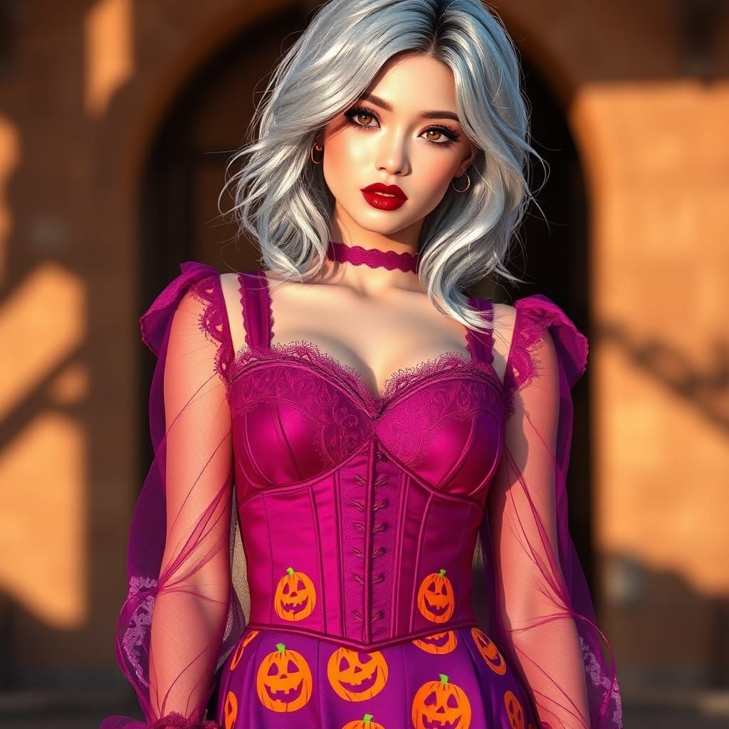 Halloween Anime Girl in Sunlight, 3D Render