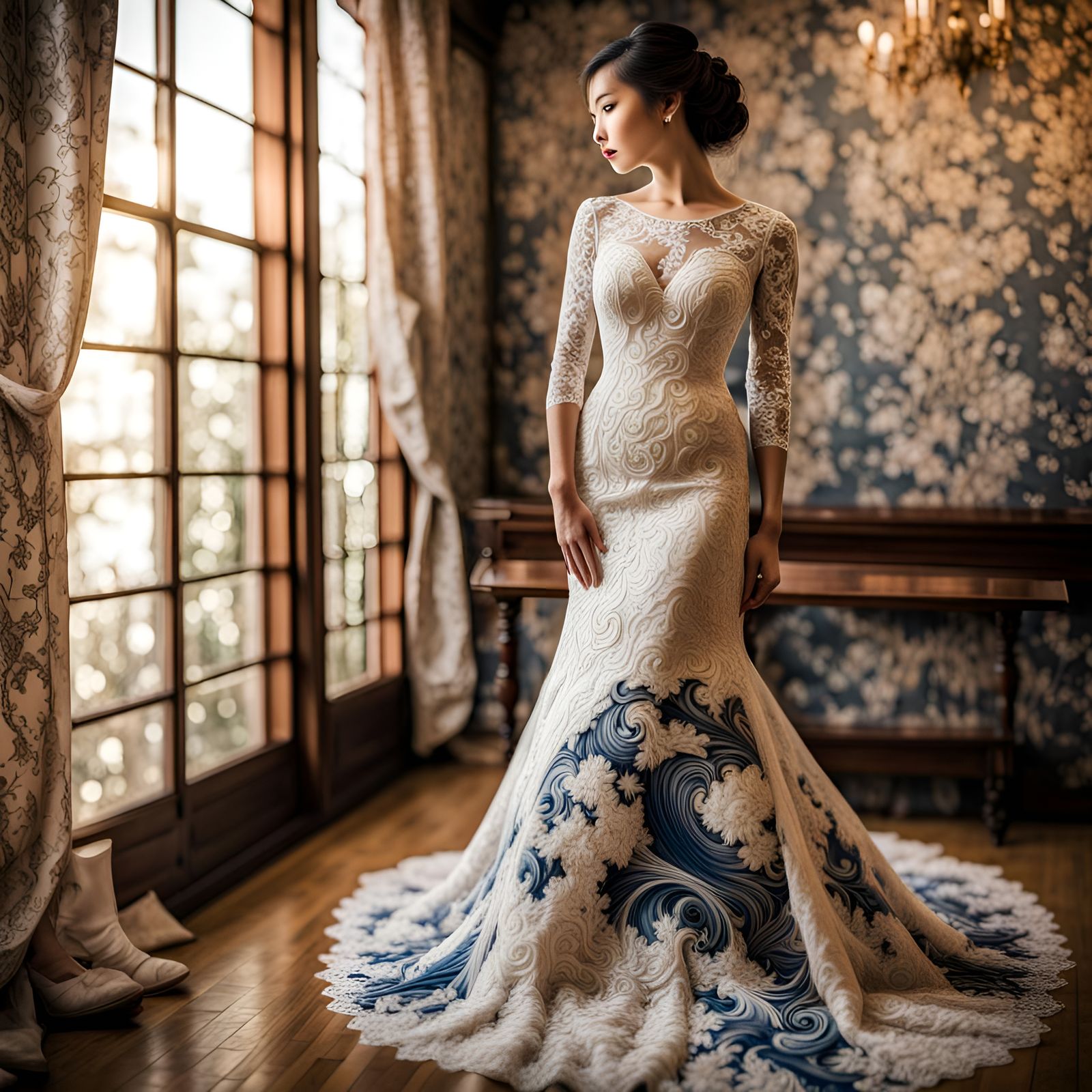 Hokusai Fit and Flare Lace Wedding Dress