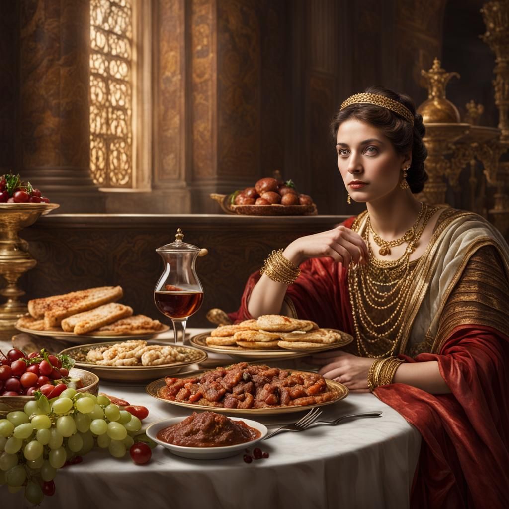 Wealthy Roman Woman at Decadent Banquet
