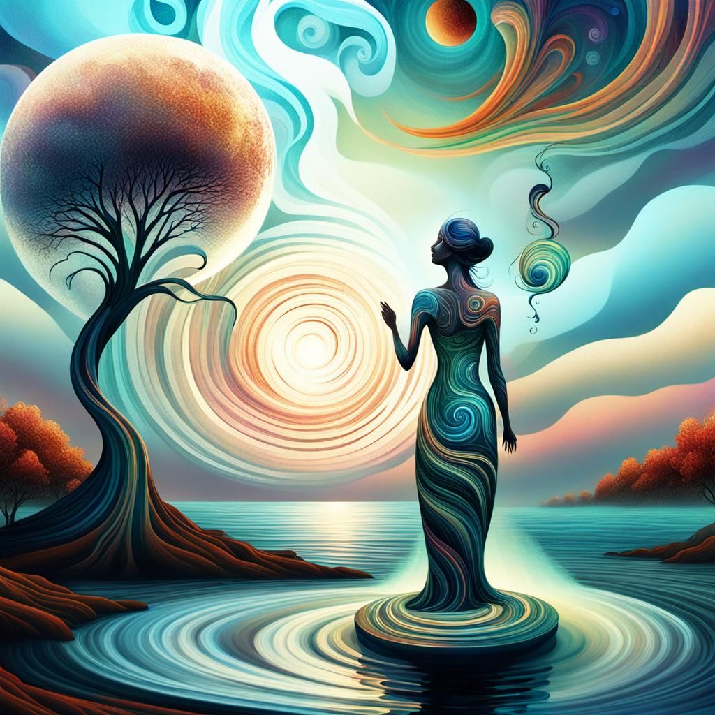 Dreamlike Figure in Swirling Ethereal Mist