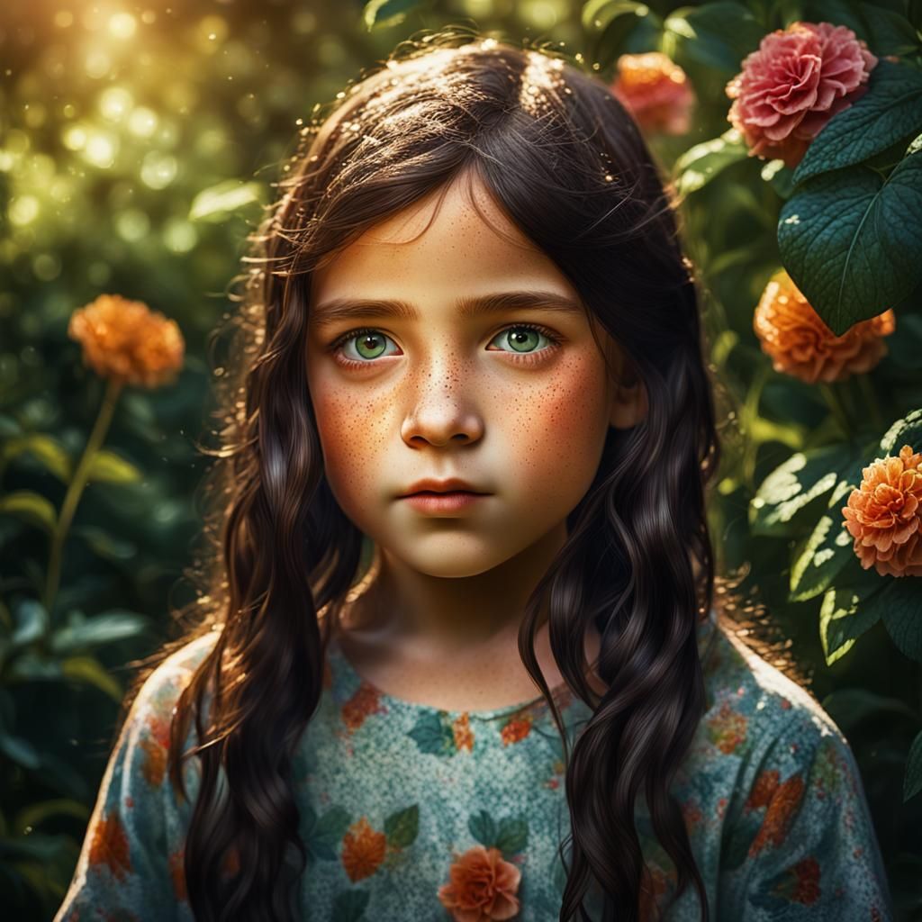 Hyperrealistic Portrait of a Girl in a Garden