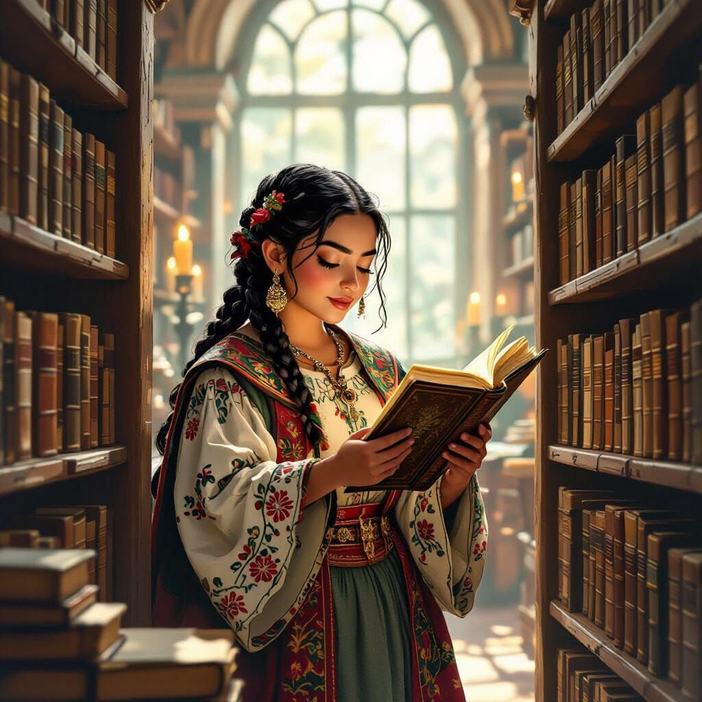 Halfling Librarian in Style of Frida Kahlo