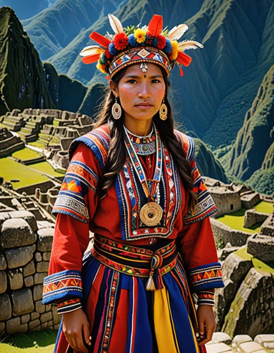 Woman in Peruvian Costume at Machu Picchu