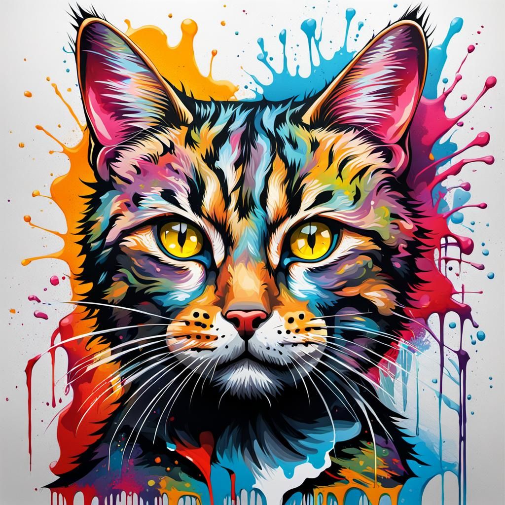 Tabby Cat with Cut Ear in Graffiti Style