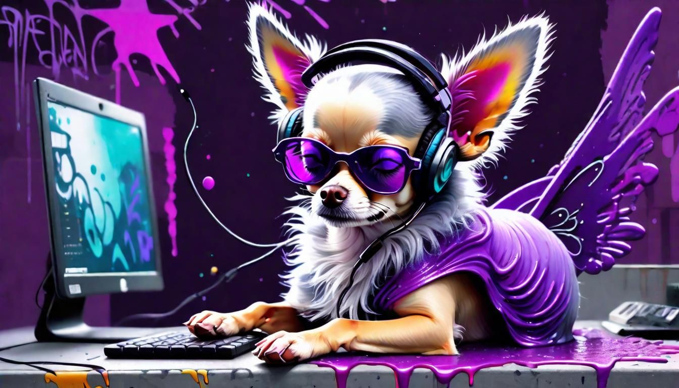 Sleeping Chihuahua Fairy in Graffiti Splash Art