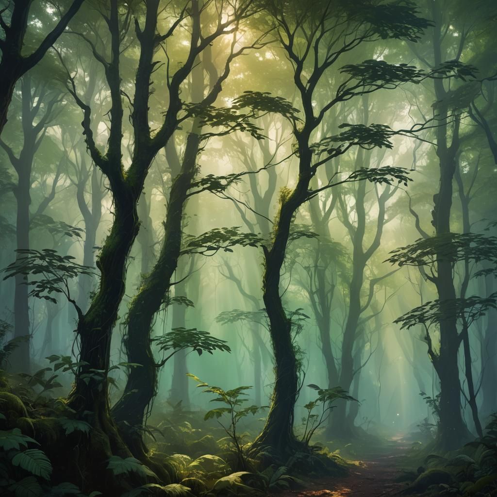 Mystical Forest: Lush Trees in Fantasy Landscape