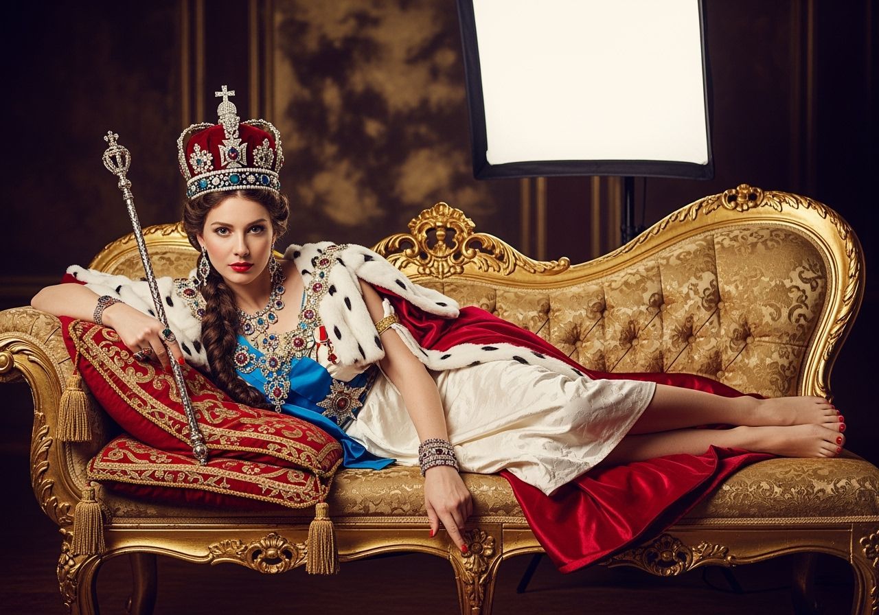 Russian Tsarina Lounging on a Gold Chaise Lounge