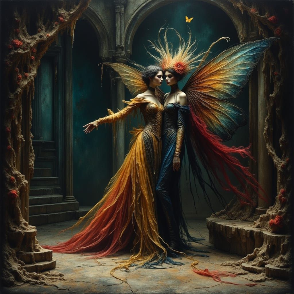 Surreal Futuristic Theater Scene with Butterfly