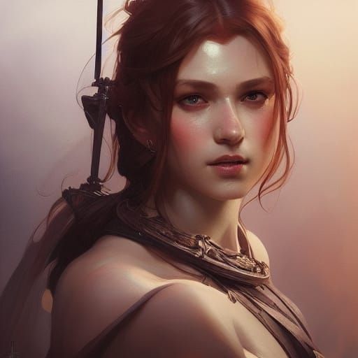 Woman Wielding Flail: Hyperdetailed Portrait