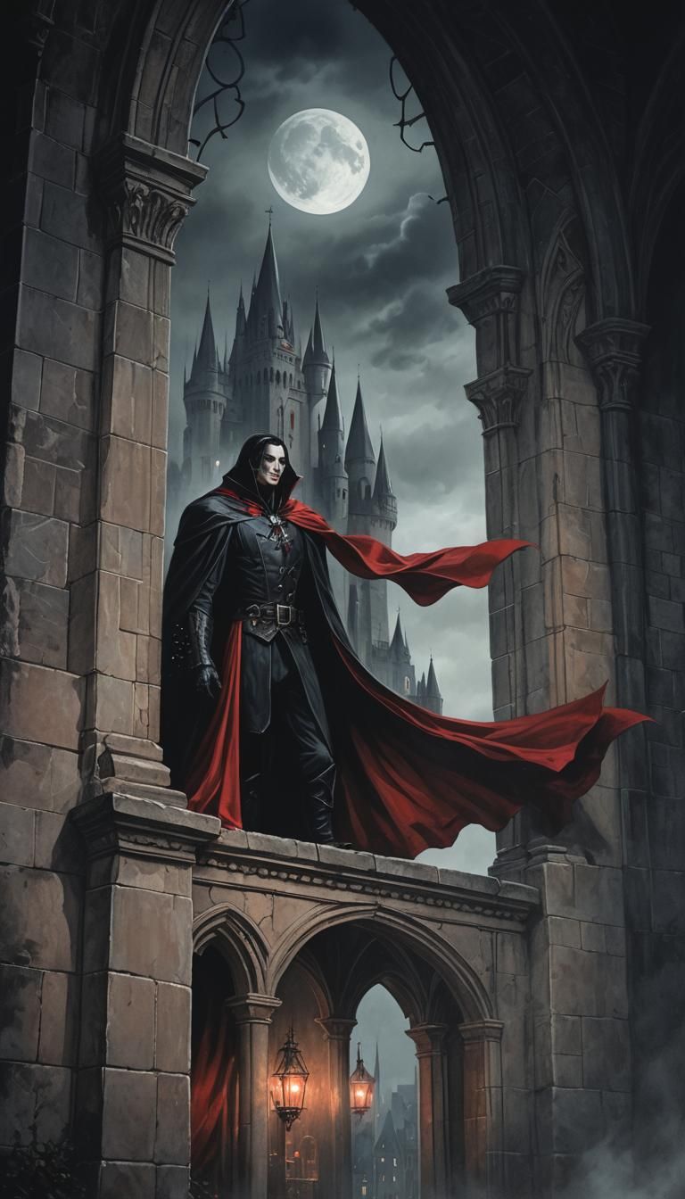 Earl Dracula in Dark Gothic Castle at Midnight