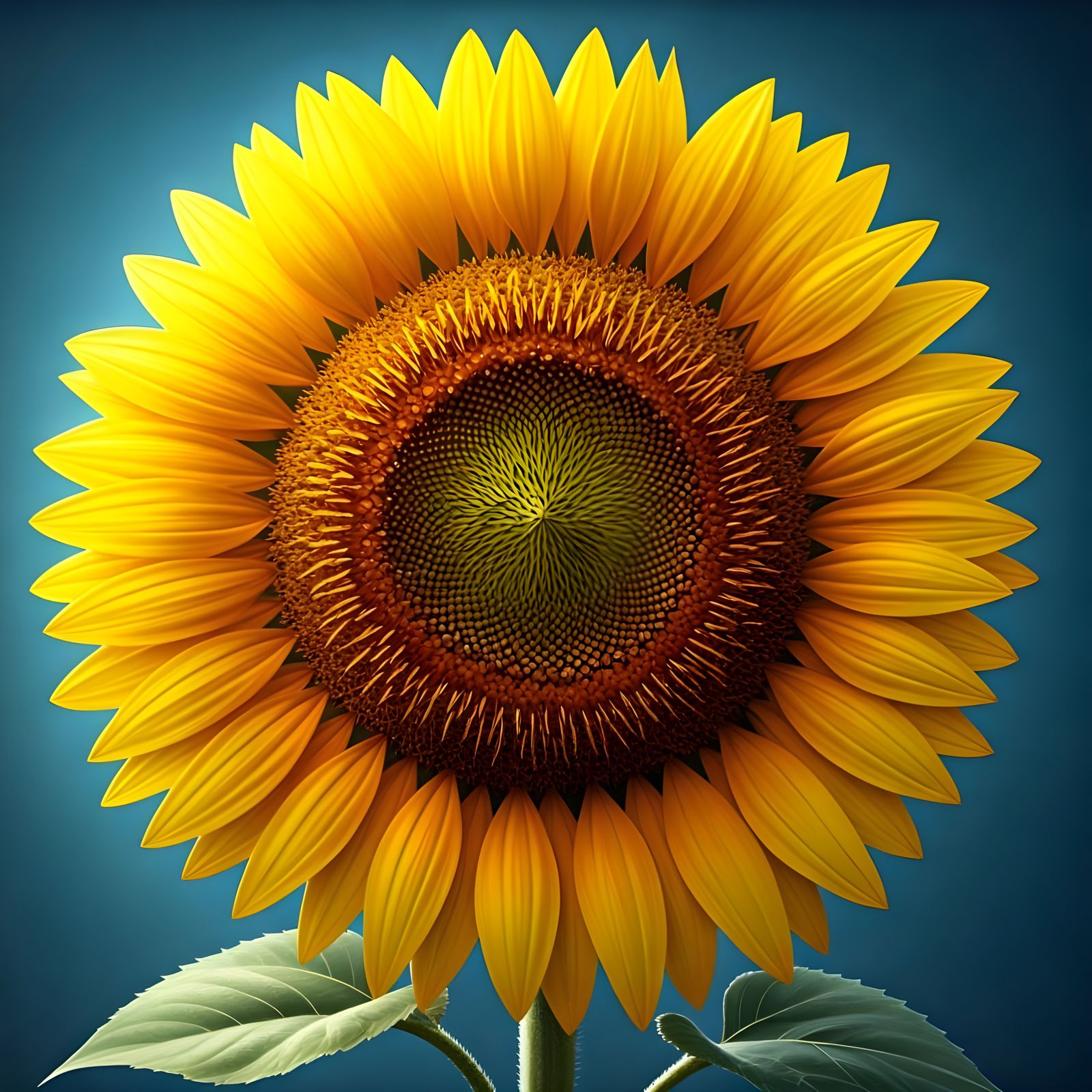 Golden Hour Sunflower in Vibrant Blue