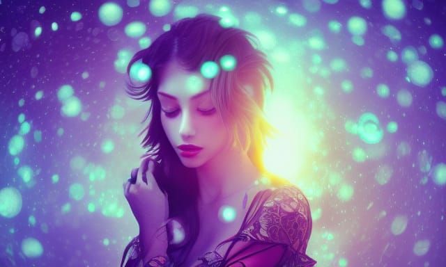 Beautiful Woman in Pop Surrealism with Soft Sparks
